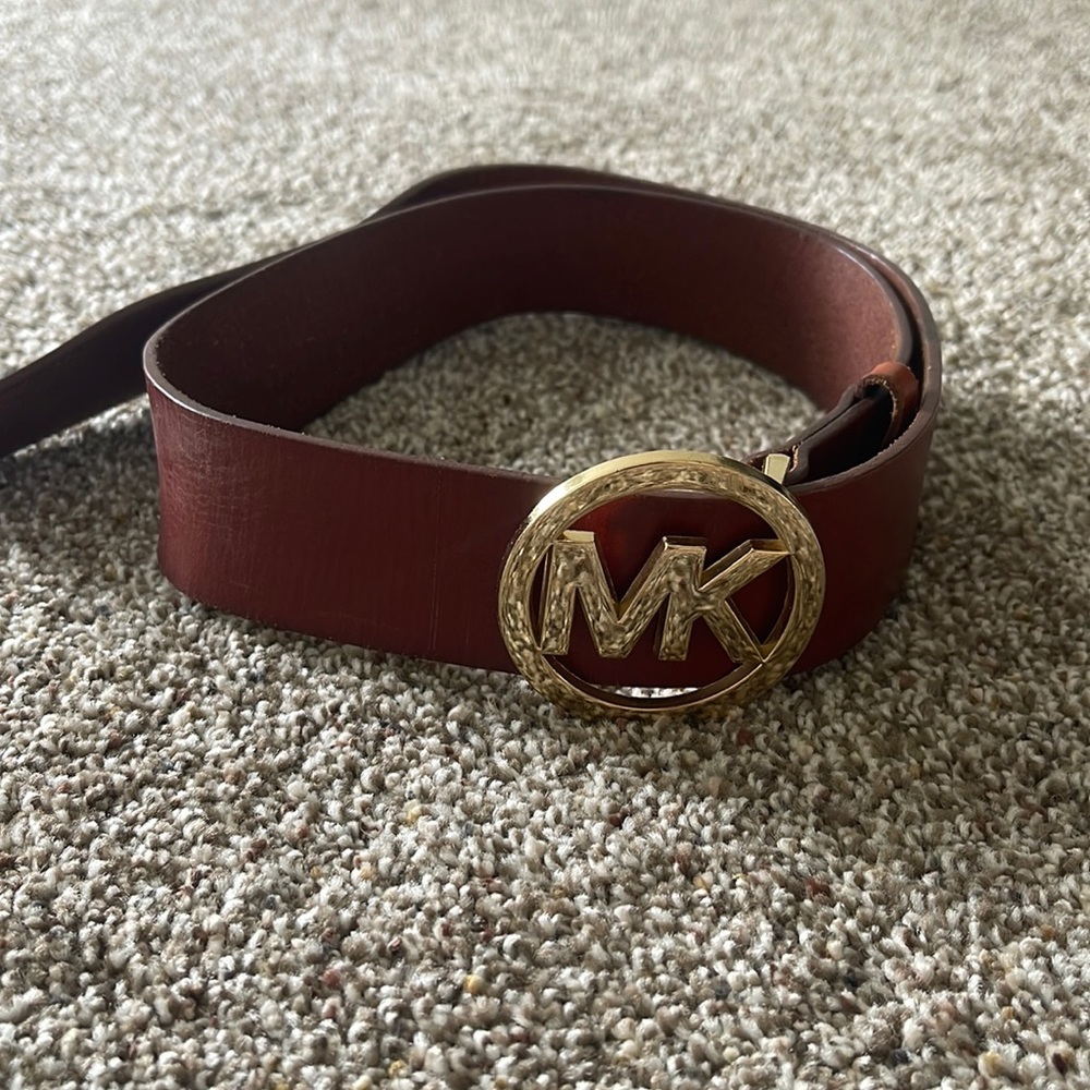 brown and gold leather michael kors belt